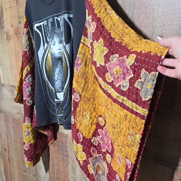 Upcycled Stevie Nicks Graphic Kantha Kimono Sleeve Top - Picture 5 of 7